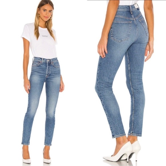 RE/DONE 90s High Rise Ankle Crop Aged Indigo Button Fly Jeans Size 26